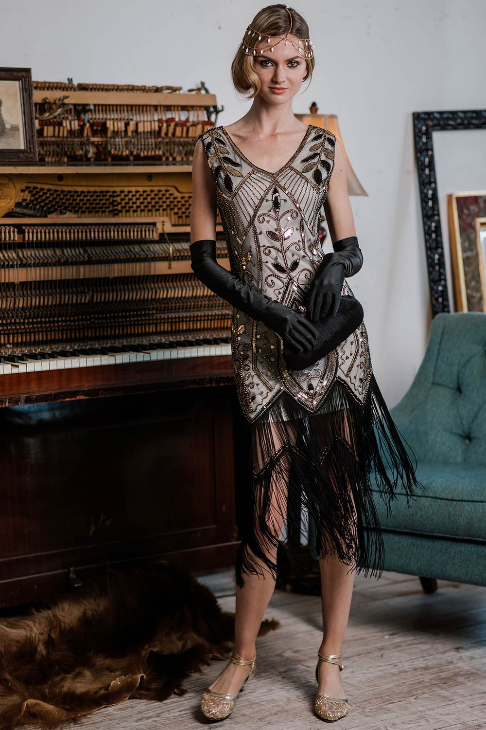 Robe Cocktail Vintage Année 20 Gatsby à Franges à Paillettes Soirée Chic - Image 6