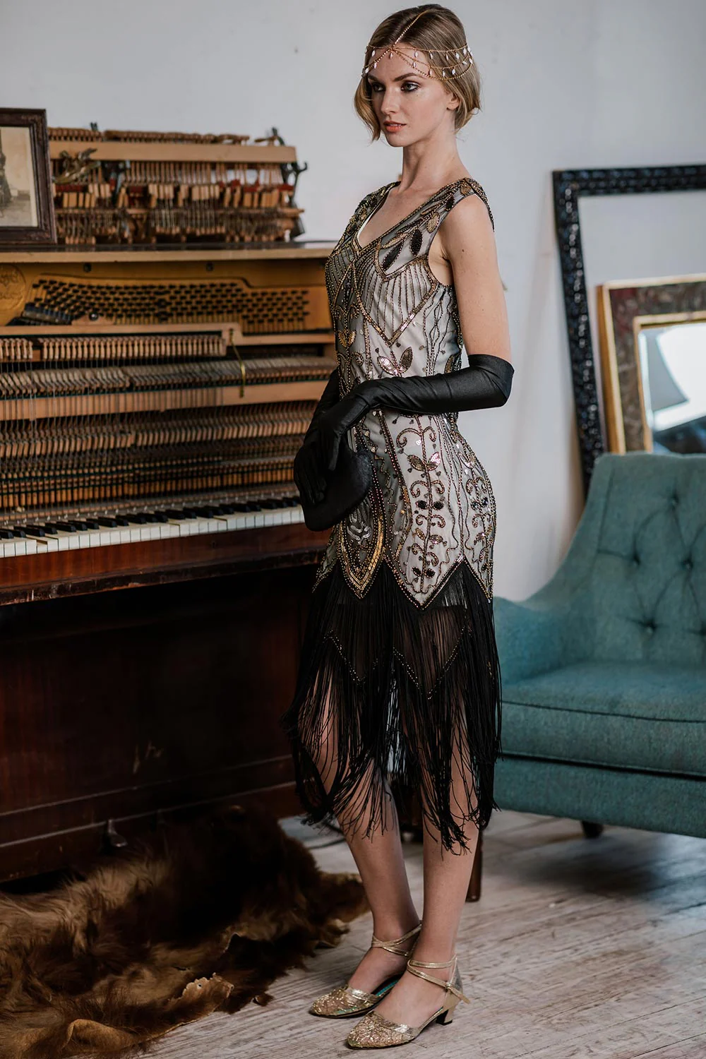 Robe Cocktail Vintage Année 20 Gatsby à Franges à Paillettes Soirée Chic - Image 7