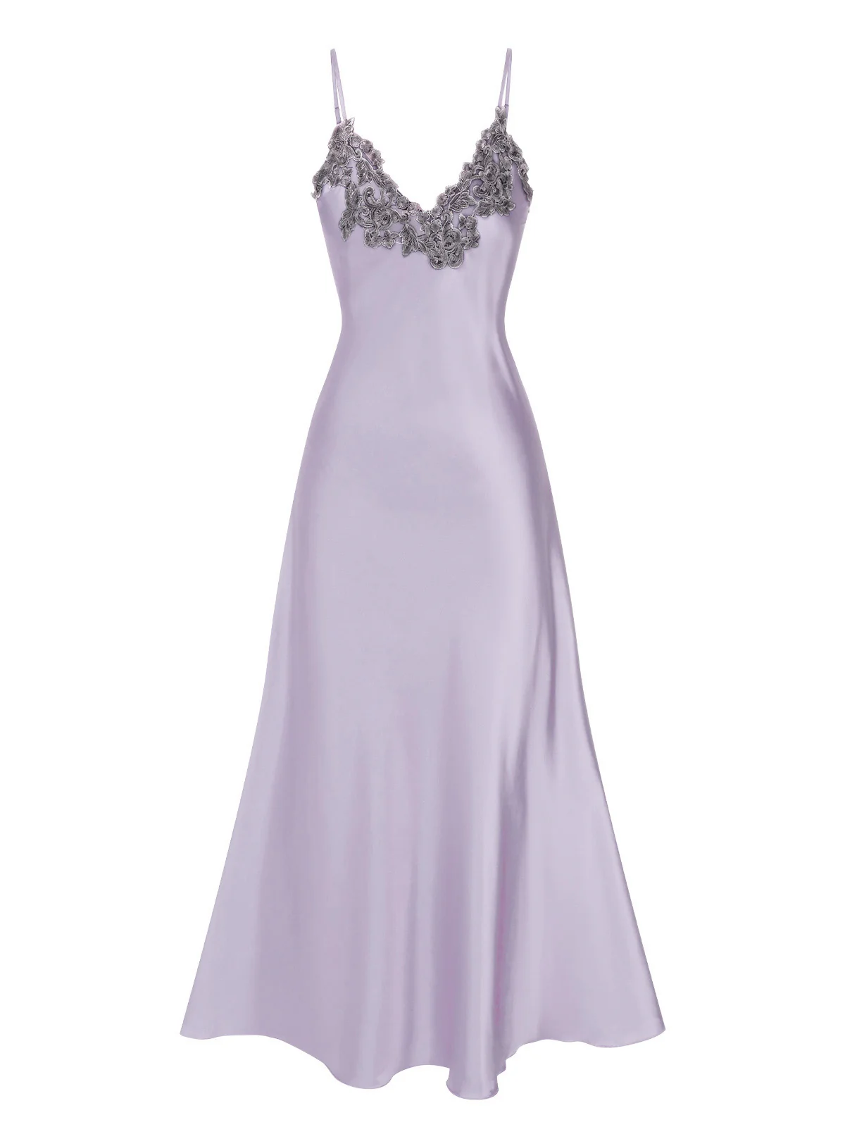 Chemise de nuit à bretelles en faux satin brodé des années 1930