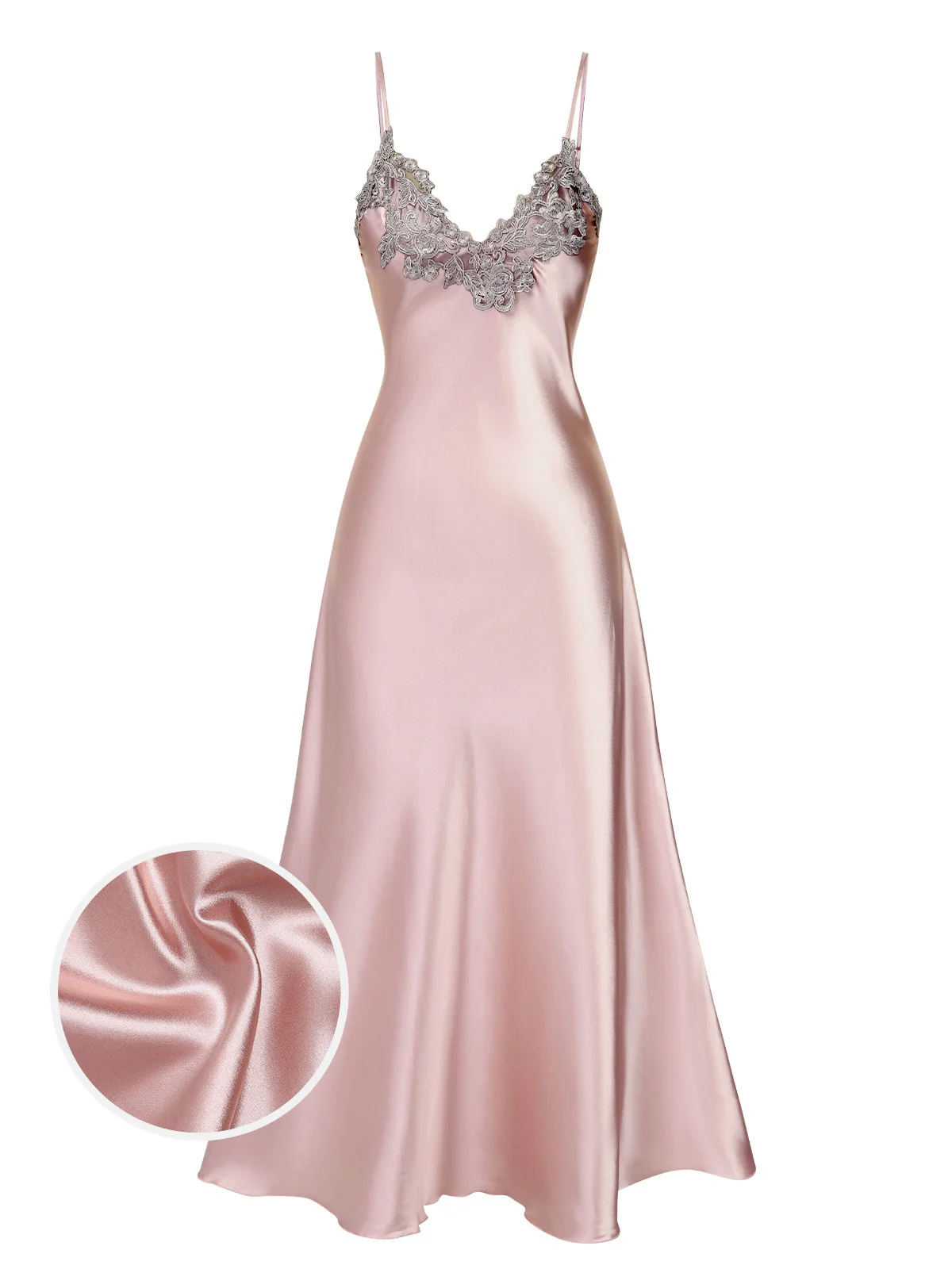 Chemise de nuit à bretelles en faux satin brodé des années 1930 - Image 3