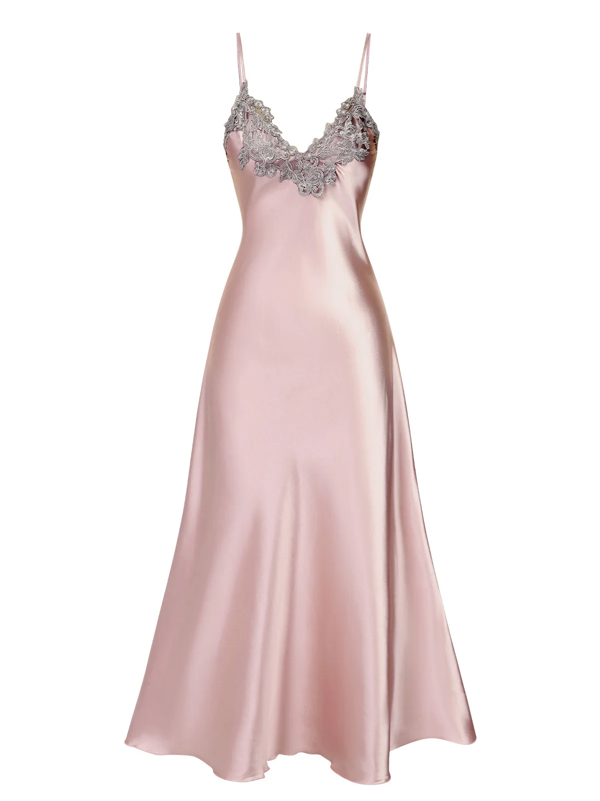 Chemise de nuit à bretelles en faux satin brodé des années 1930 - Image 4