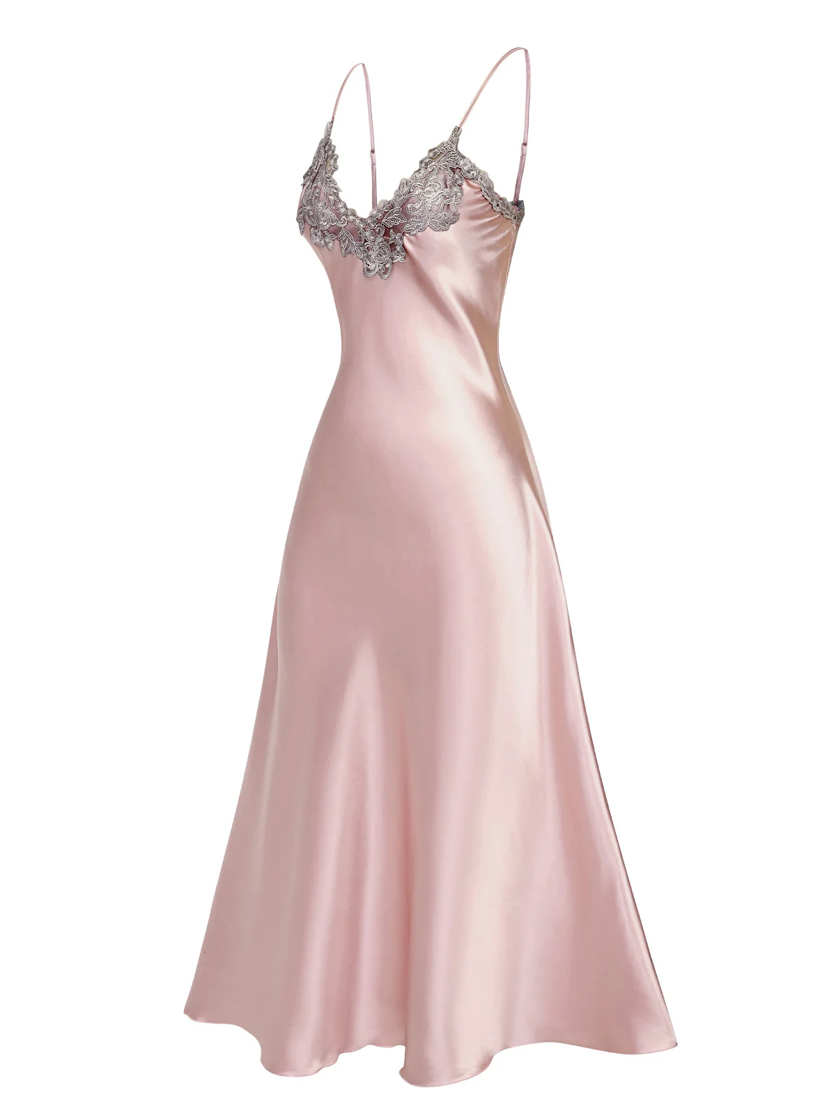 Chemise de nuit à bretelles en faux satin brodé des années 1930 - Image 5