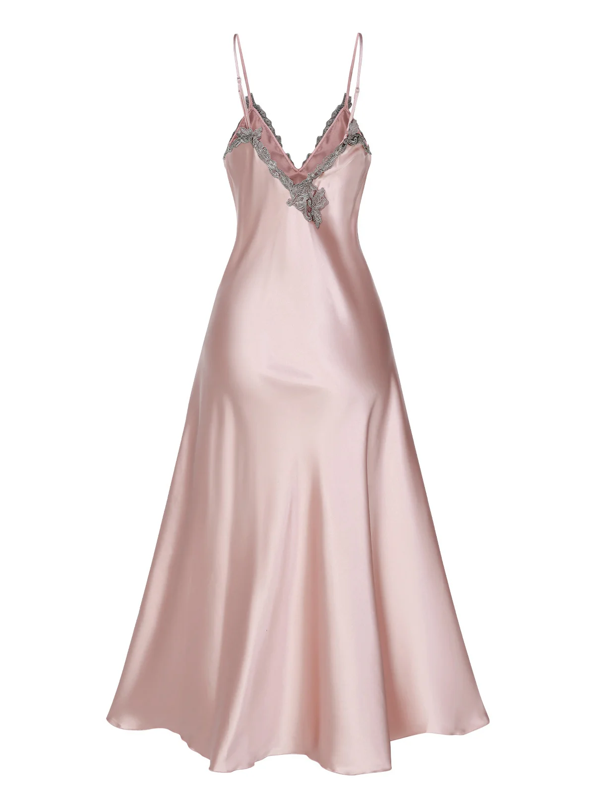 Chemise de nuit à bretelles en faux satin brodé des années 1930 - Image 7