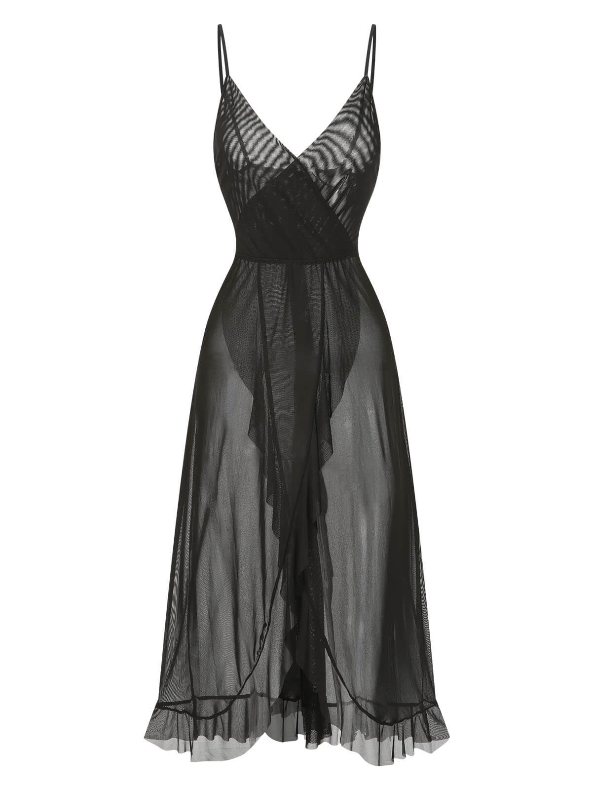 Chemise de nuit transparente à volants et col en V des années 1930 - Image 3