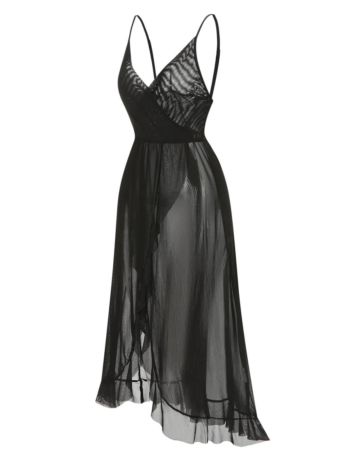 Chemise de nuit transparente à volants et col en V des années 1930 - Image 4