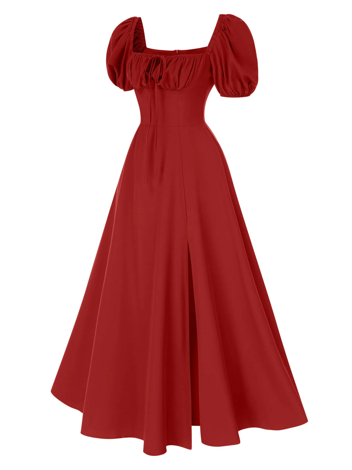 Robe à col carré et manches bouffantes avec fente latérale des années 1940 - Image 3