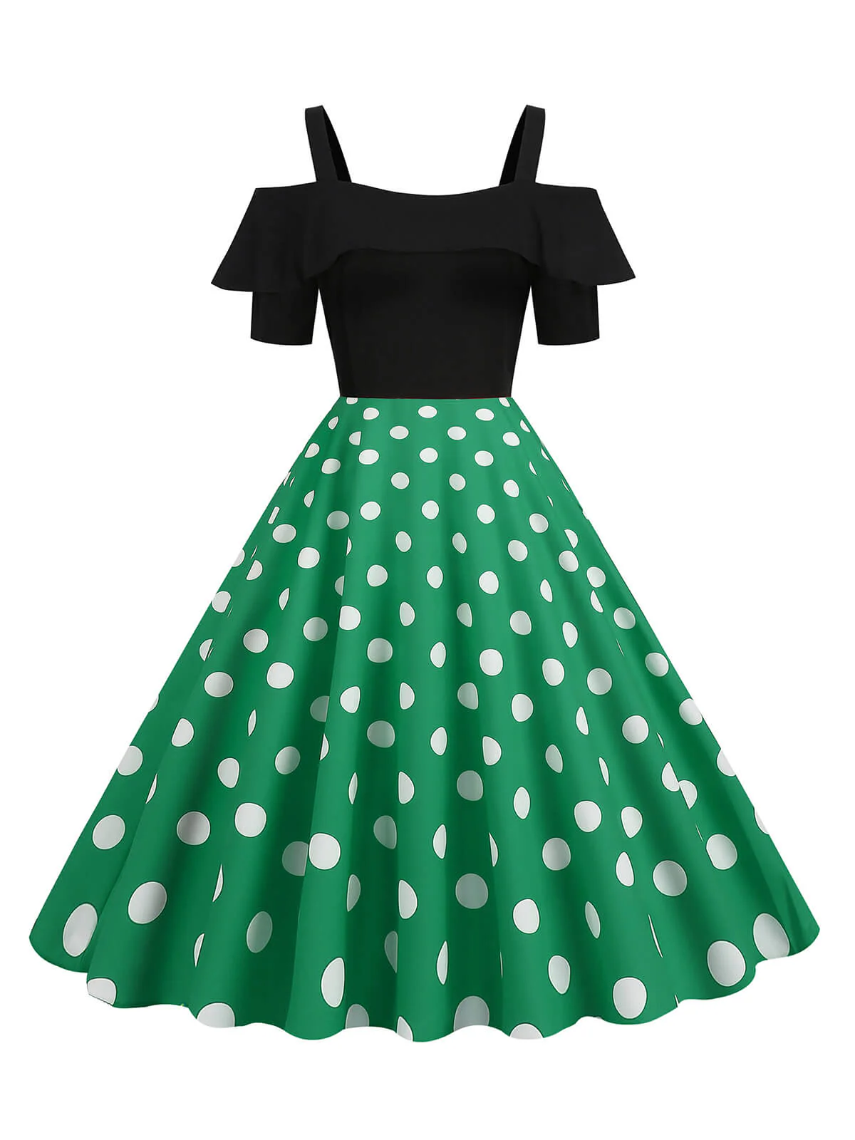 Robe à épaules dénudées à pois et patchwork de couleurs des années 1950 - Image 10