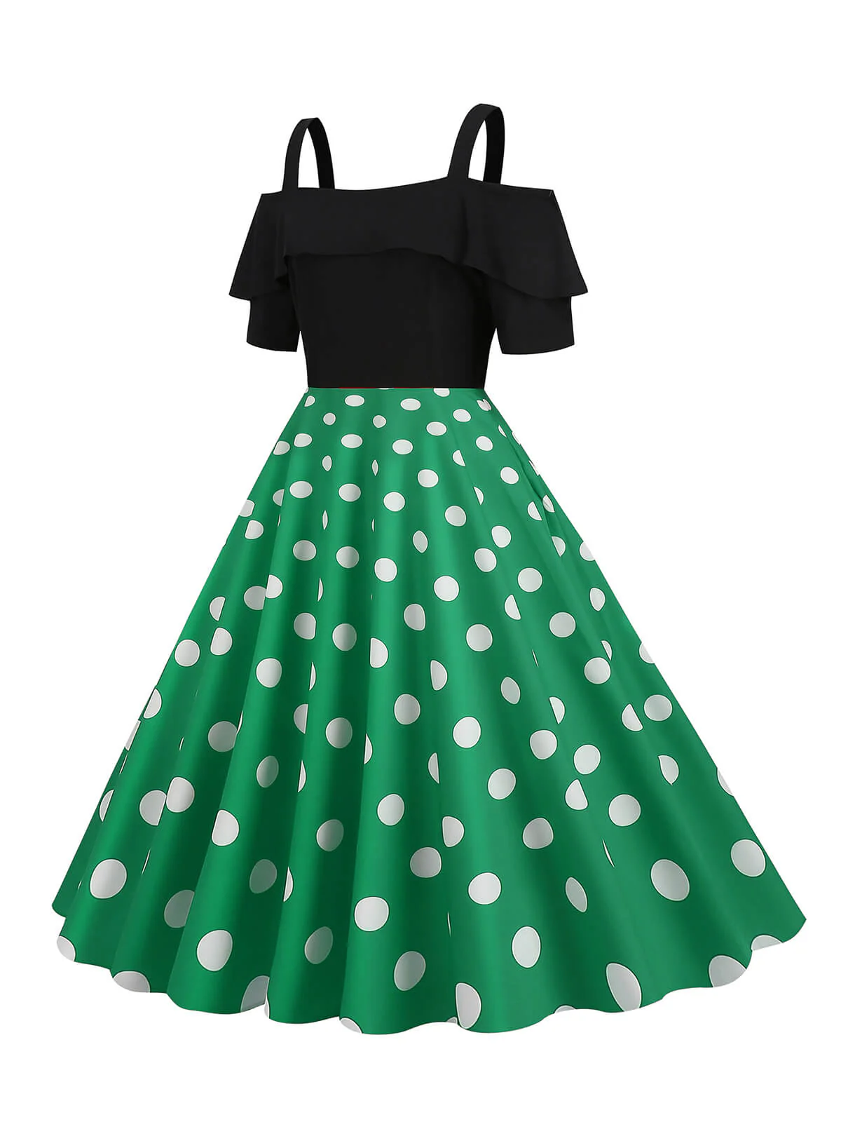 Robe à épaules dénudées à pois et patchwork de couleurs des années 1950 - Image 11
