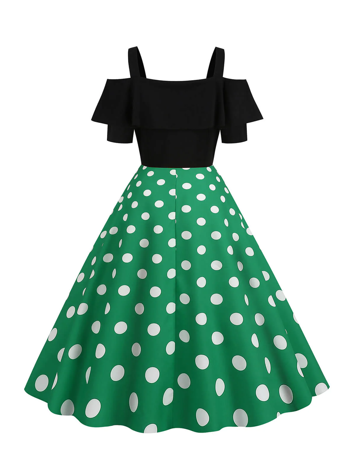 Robe à épaules dénudées à pois et patchwork de couleurs des années 1950 - Image 12