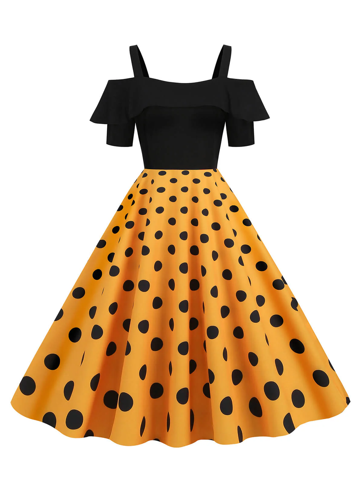 Robe à épaules dénudées à pois et patchwork de couleurs des années 1950 - Image 4