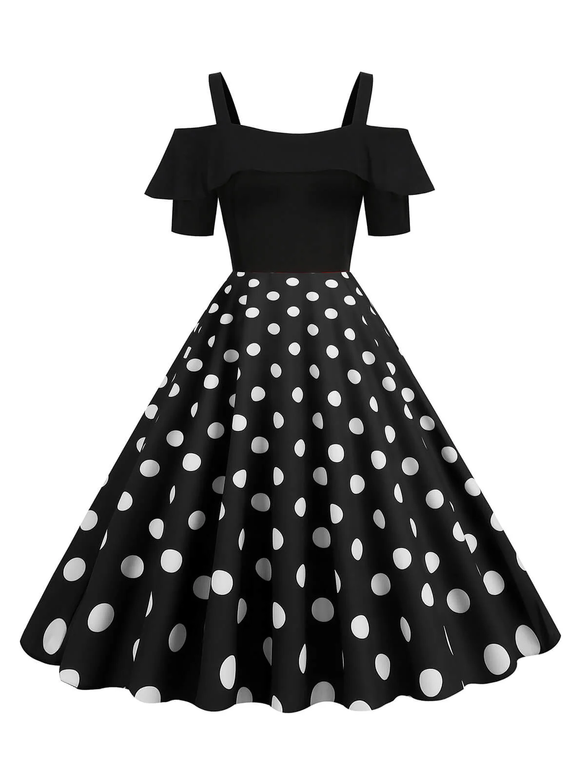 Robe à épaules dénudées à pois et patchwork de couleurs des années 1950 - Image 7