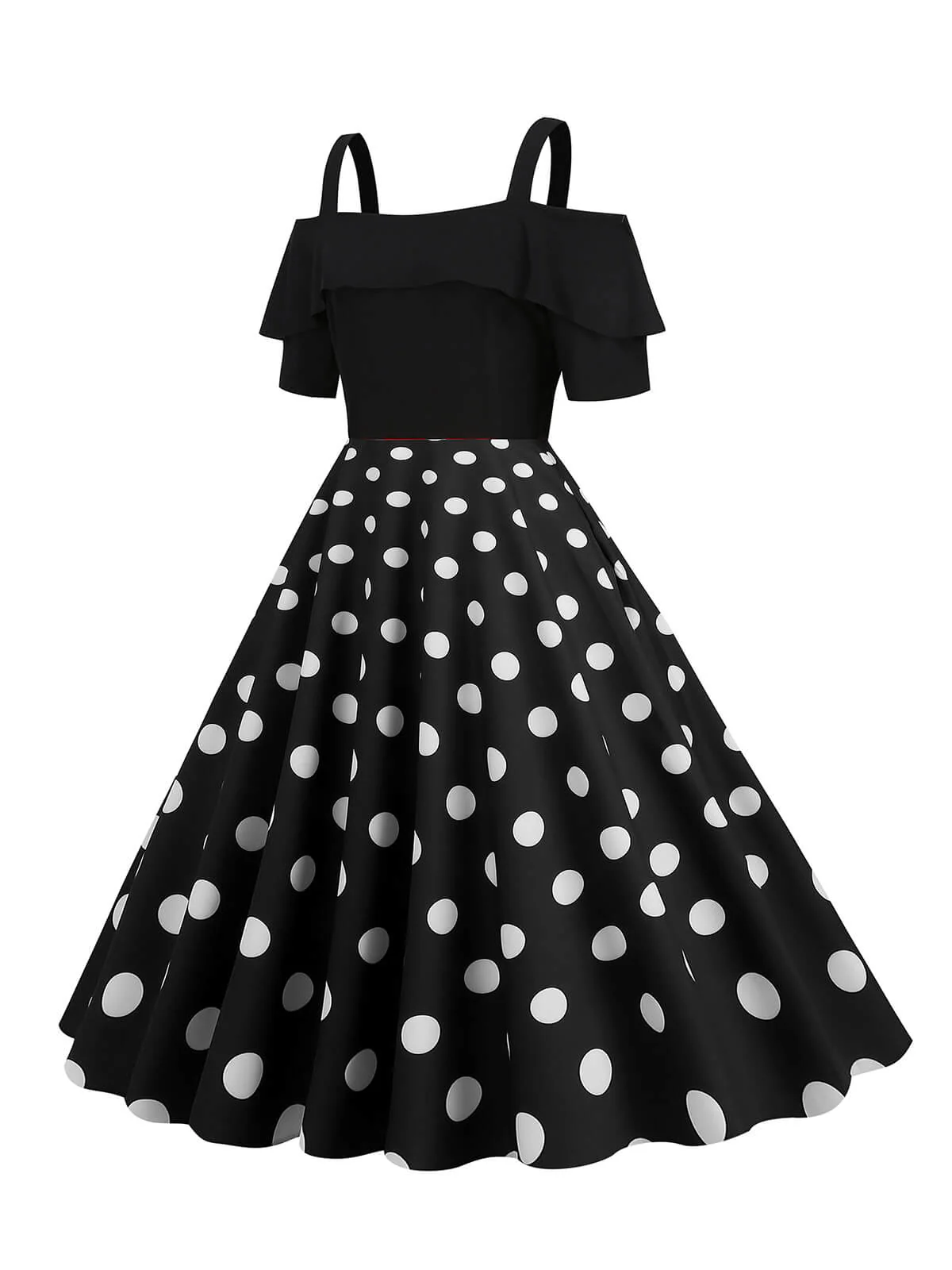 Robe à épaules dénudées à pois et patchwork de couleurs des années 1950 - Image 8