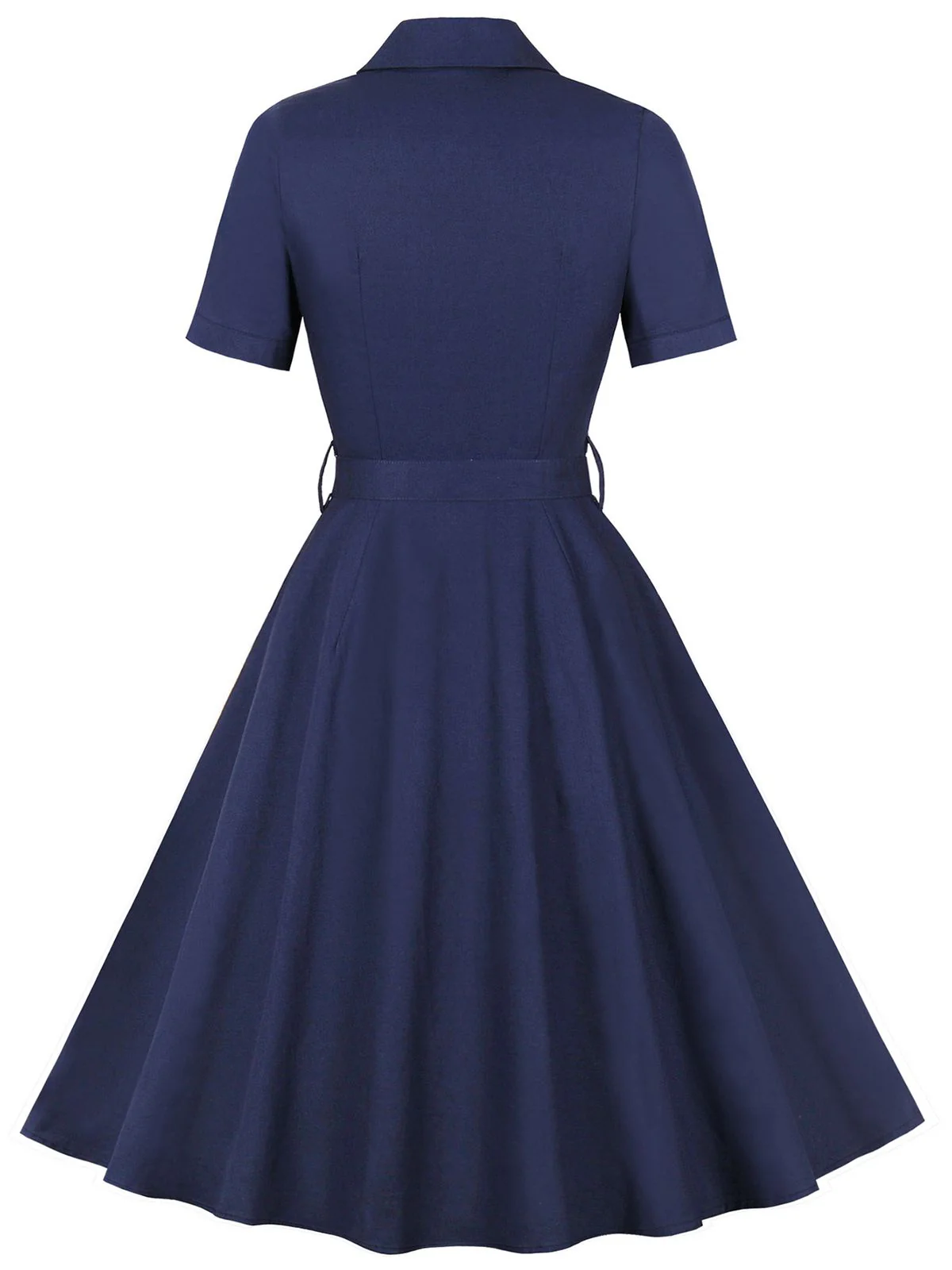 Robe boutonnée à revers et ceinture unie des années 1950 - Image 4