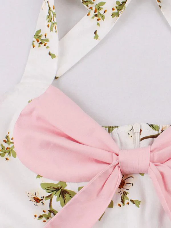Robe Balançoire Année 50 Florale Rose à Licou - Image 5