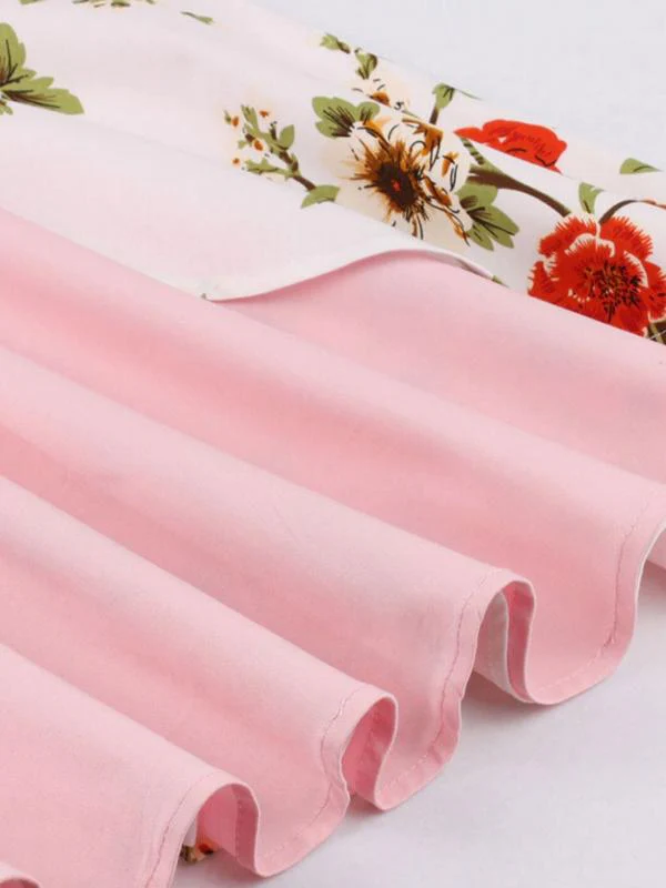 Robe Balançoire Année 50 Florale Rose à Licou - Image 6