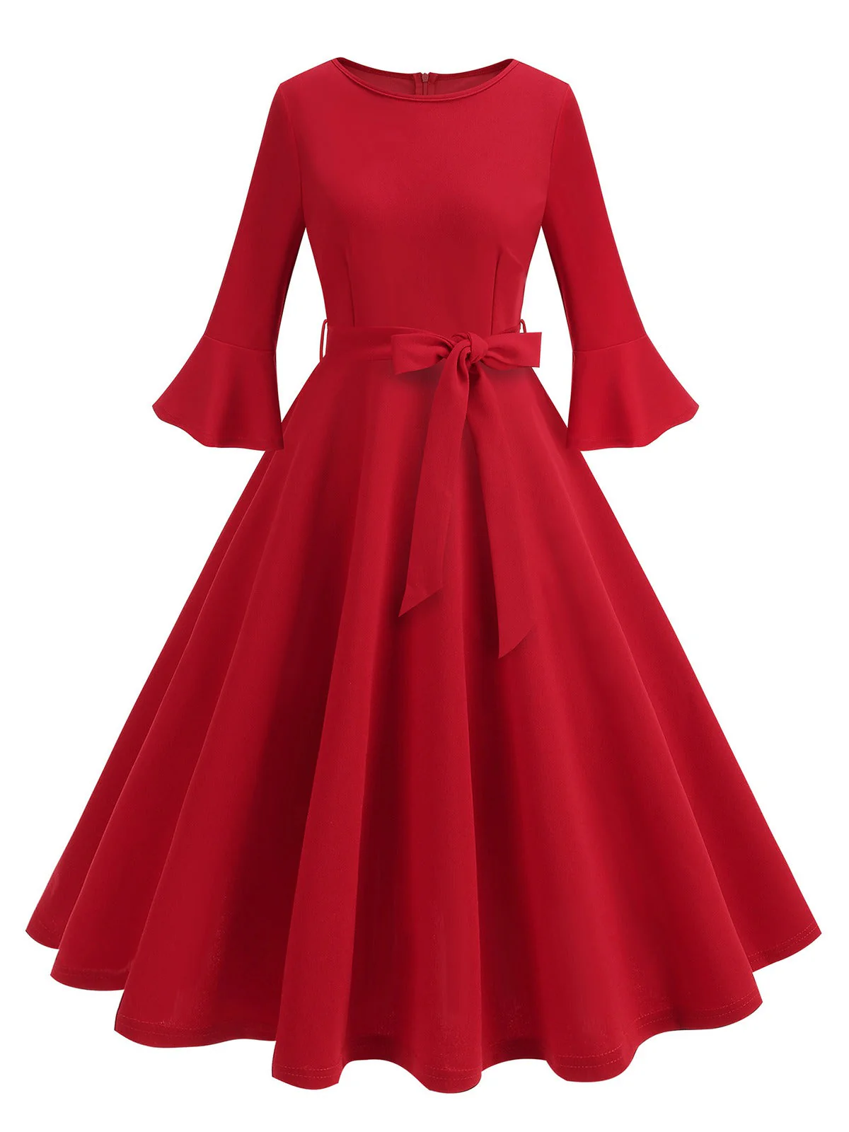 Robe trapèze unie à manches cloche des années 1950 - Image 11