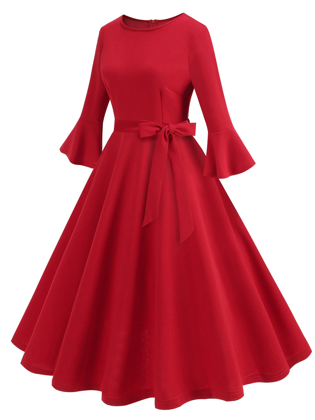 Robe trapèze unie à manches cloche des années 1950 - Image 12