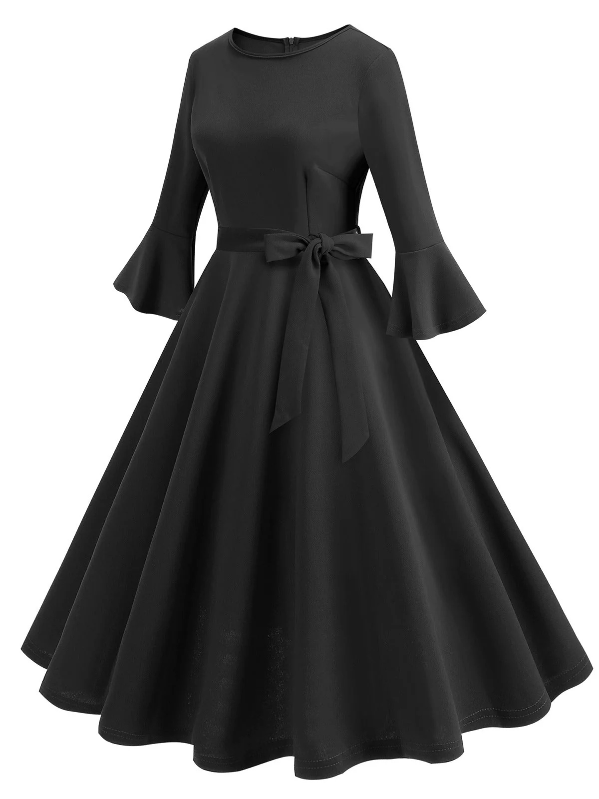 Robe trapèze unie à manches cloche des années 1950 - Image 2