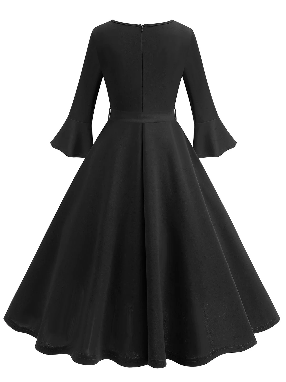 Robe trapèze unie à manches cloche des années 1950 - Image 3