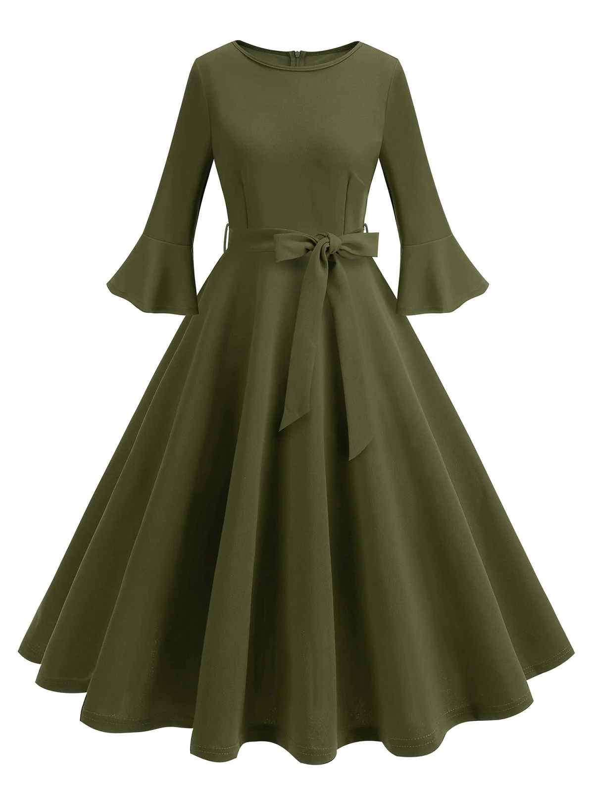 Robe trapèze unie à manches cloche des années 1950 - Image 6