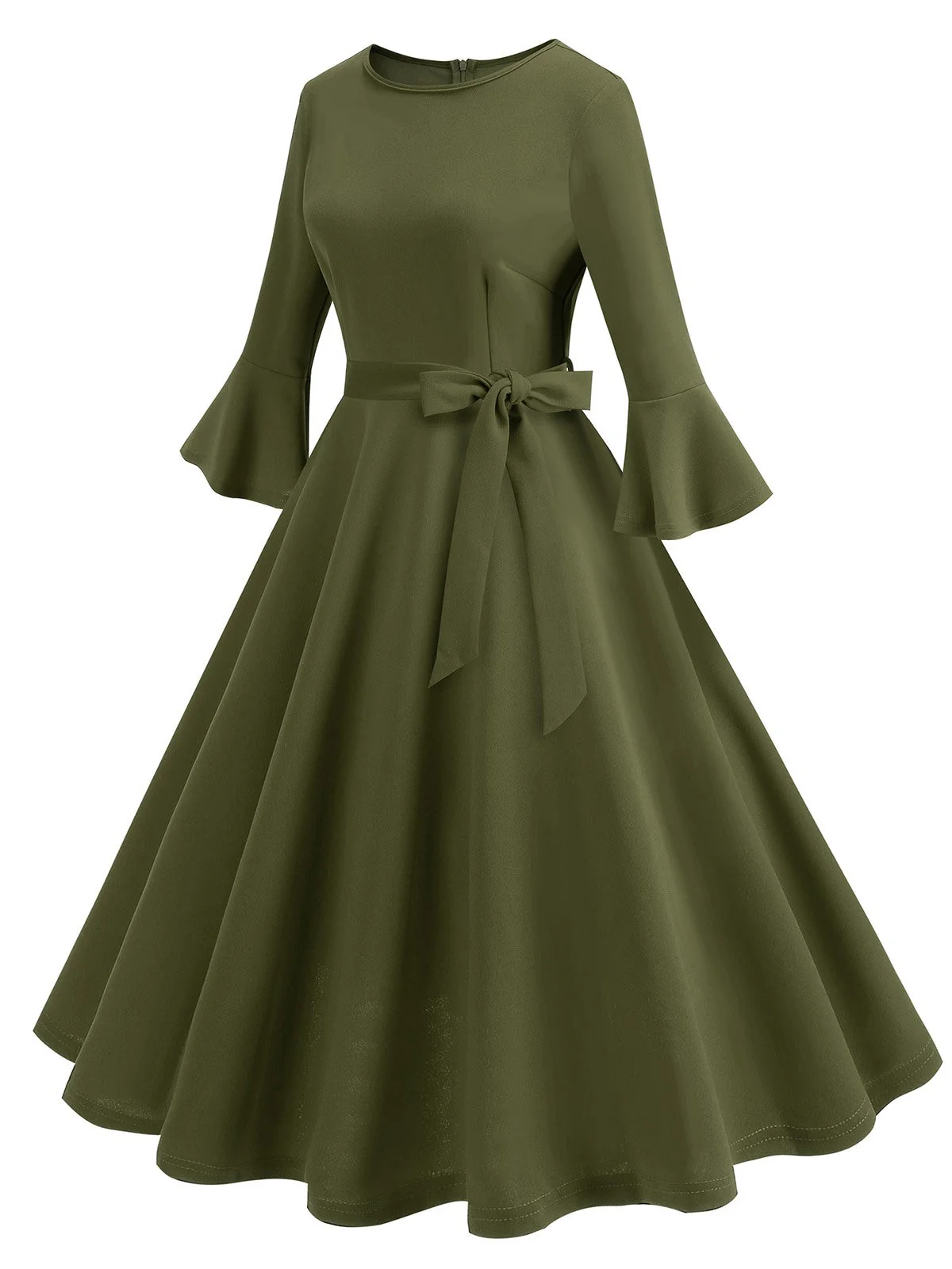 Robe trapèze unie à manches cloche des années 1950 - Image 7