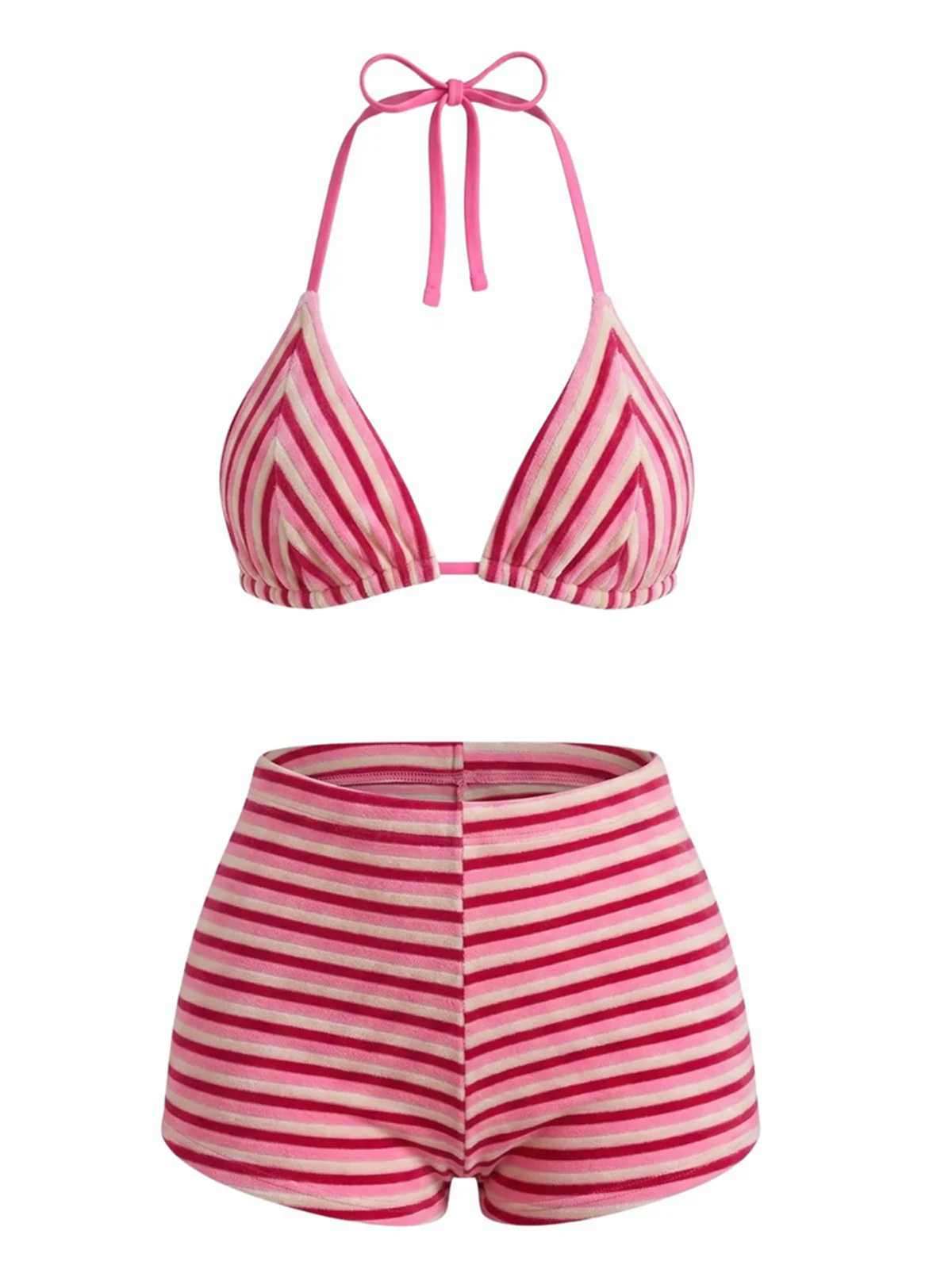 2PCS Bikini et short rayés marron éponge années 1950 - Image 10