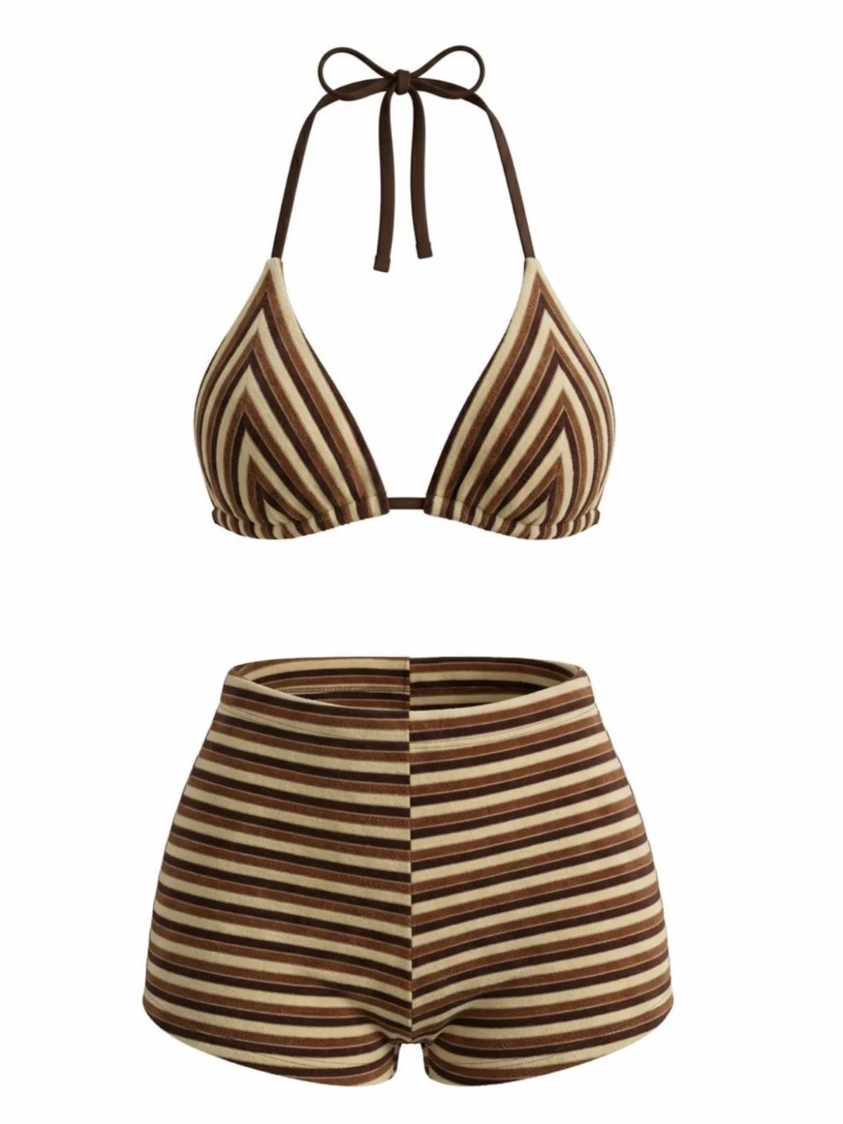2PCS Bikini et short rayés marron éponge années 1950 - Image 2