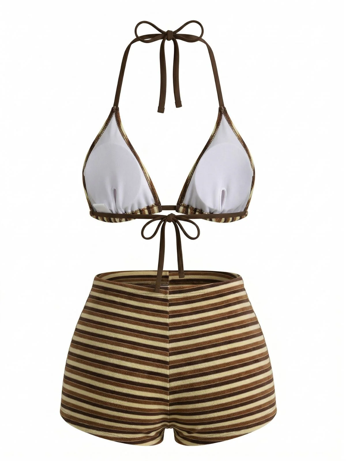 2PCS Bikini et short rayés marron éponge années 1950 - Image 3