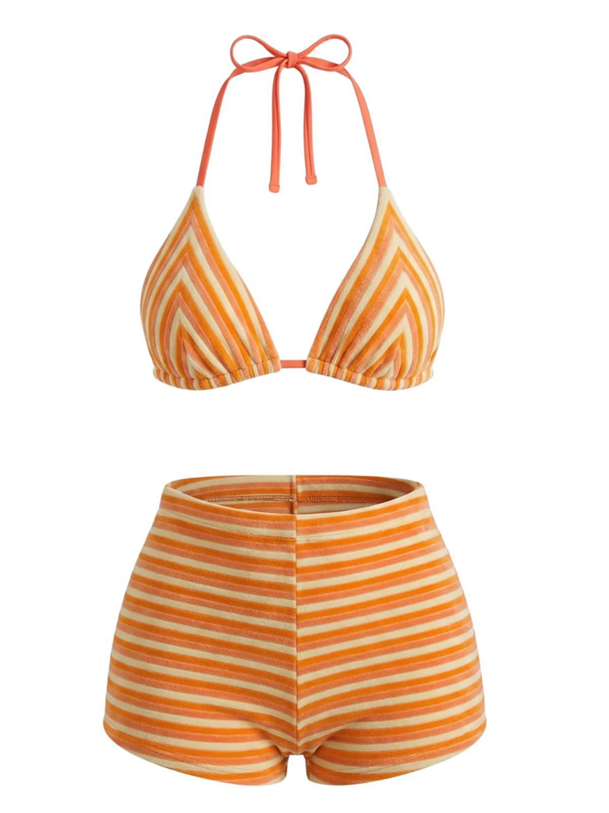 2PCS Bikini et short rayés marron éponge années 1950 - Image 6