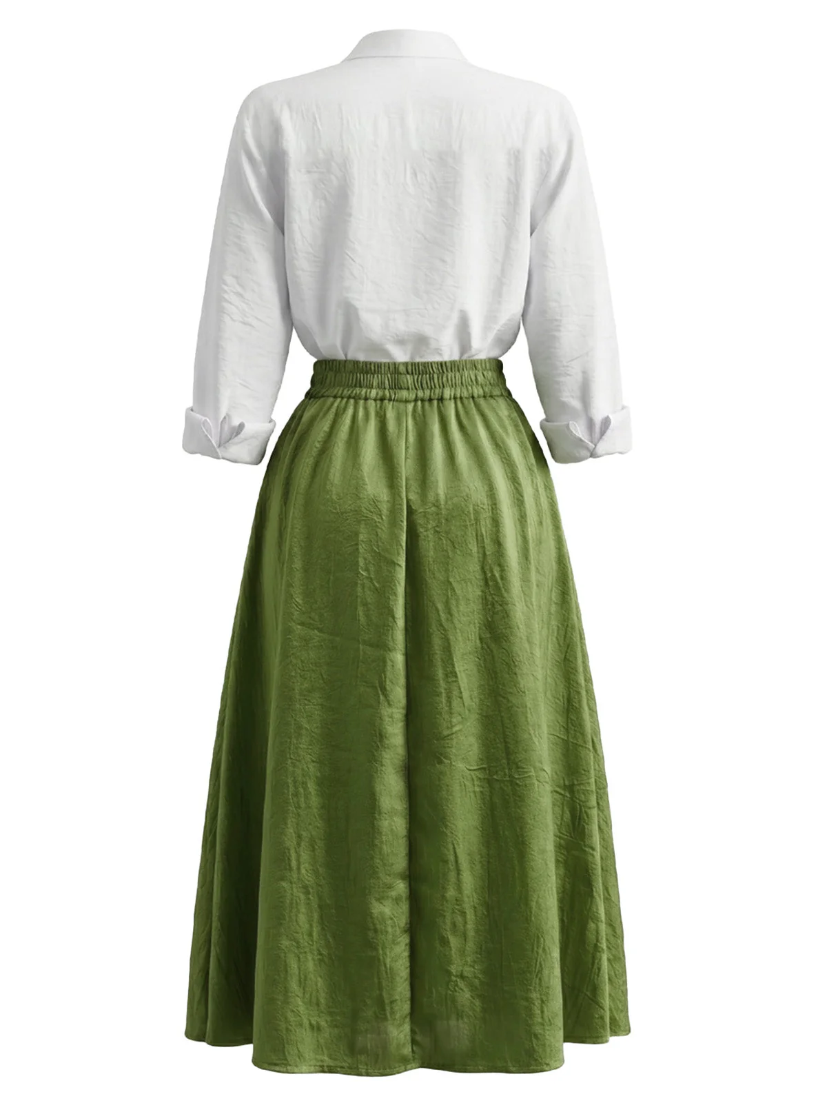 2PCS Blouse Manches Longues & Jupe Vert Années 1950 - Image 2