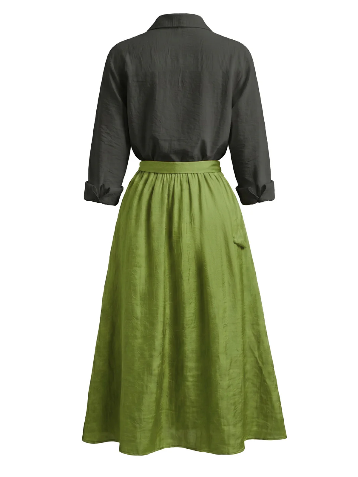 2PCS Blouse Manches Longues & Jupe Vert Années 1950 - Image 4