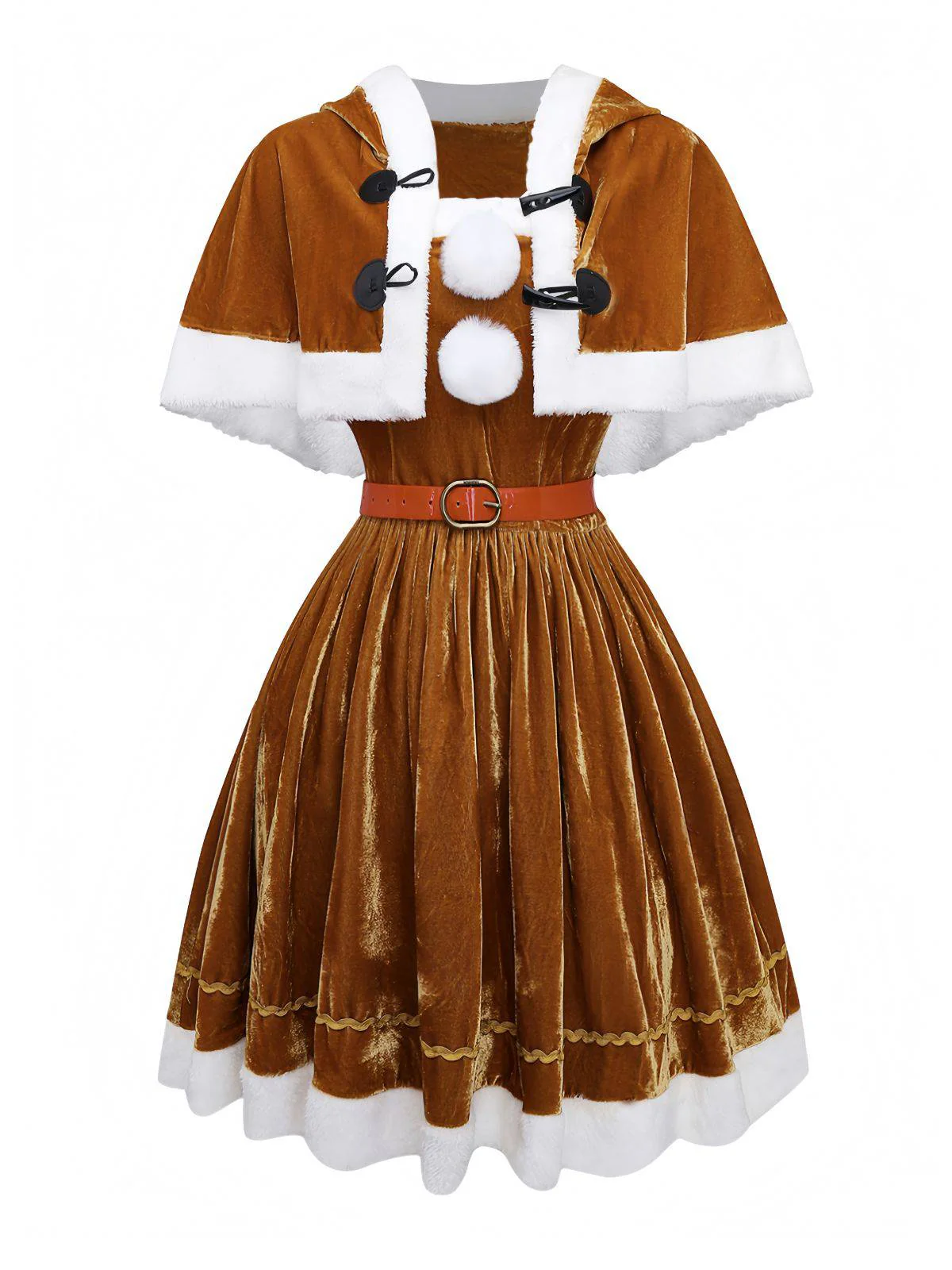 2PCS Cape de Noël marron et robe en velours des années 1940 - Image 3