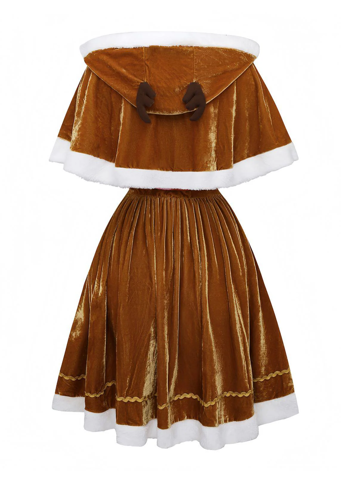 2PCS Cape de Noël marron et robe en velours des années 1940 - Image 4