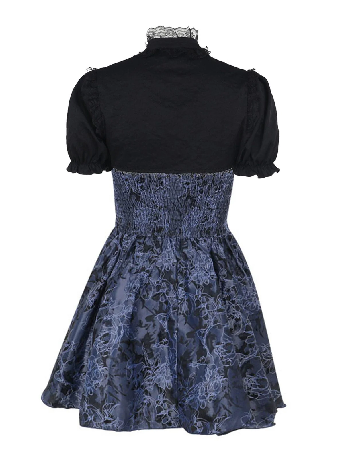 2PCS Châle et robe à lacets brodée de fleurs gothique noire et bleue des années 1980 - Image 5
