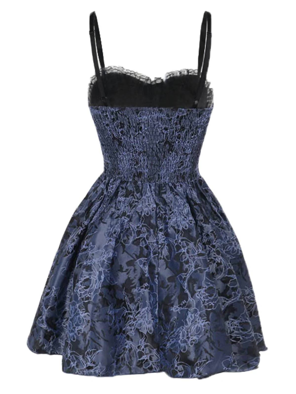 2PCS Châle et robe à lacets brodée de fleurs gothique noire et bleue des années 1980 - Image 7