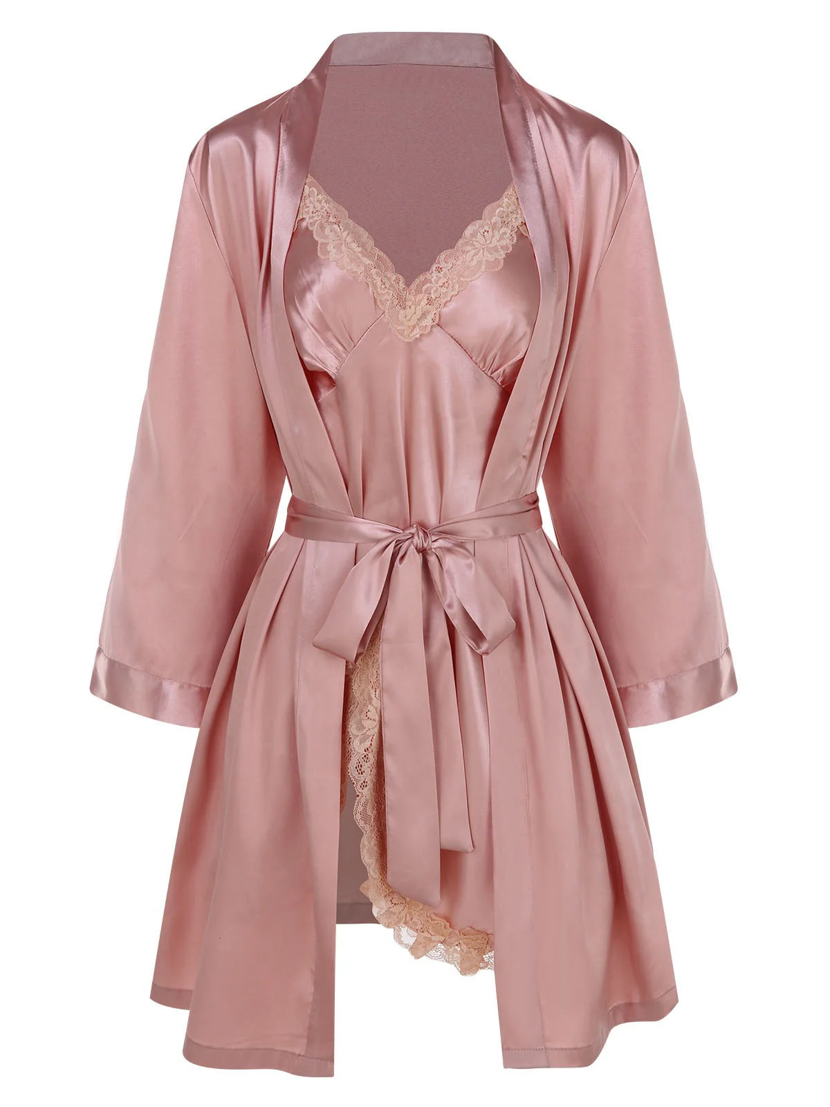 2PCS Chemise de nuit et peignoir à bretelles en dentelle des années 1970 - Image 3