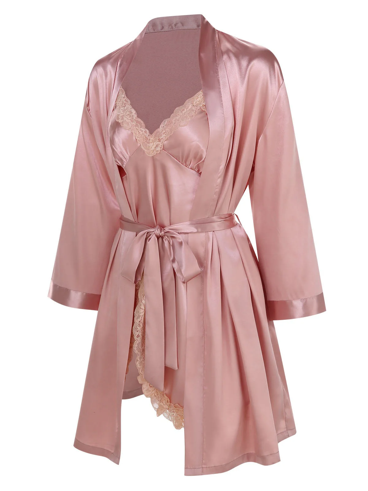 2PCS Chemise de nuit et peignoir à bretelles en dentelle des années 1970 - Image 8