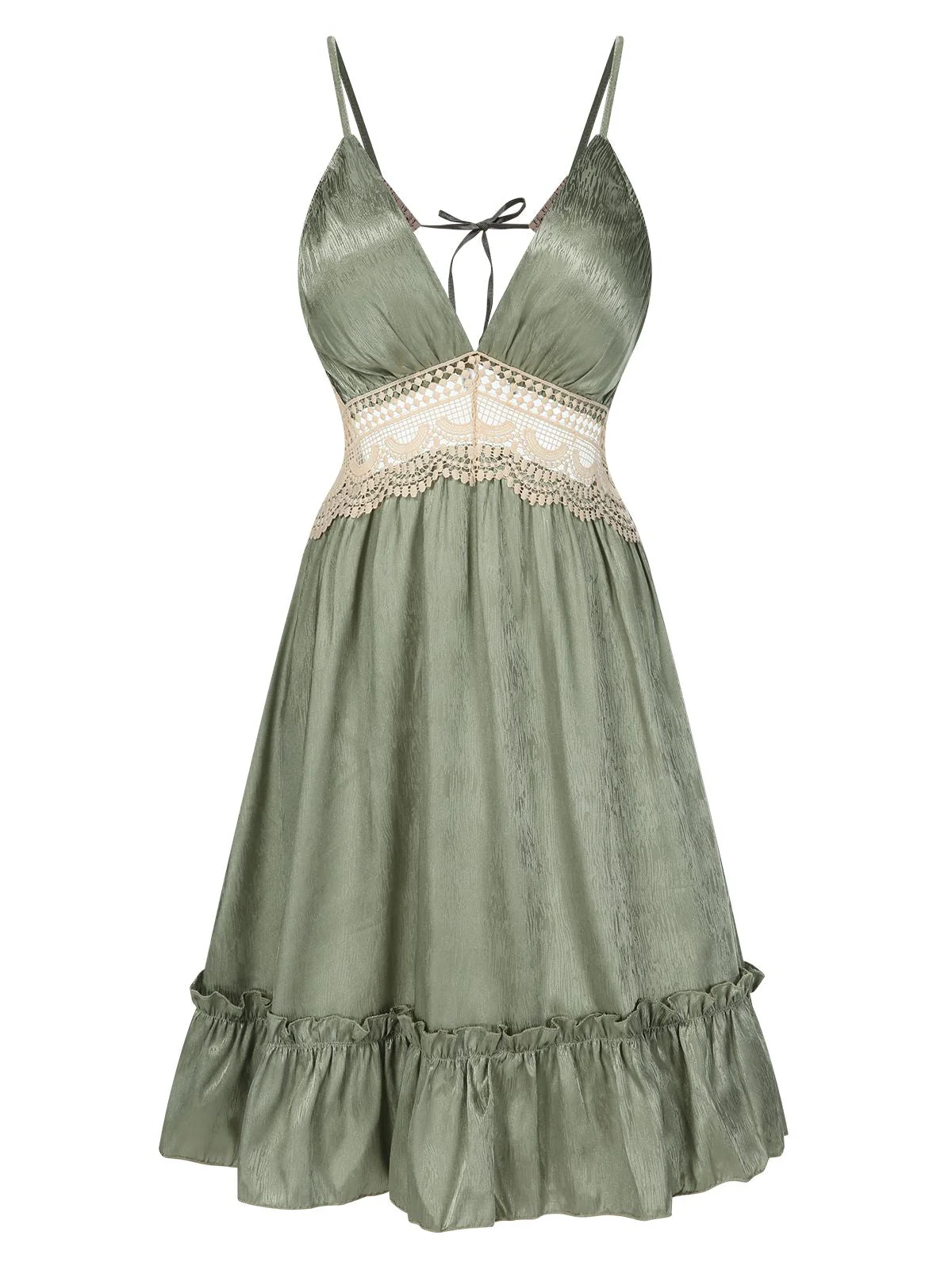 2PCS chemise de nuit et peignoir en dentelle guipure verte des années 1950 - Image 5