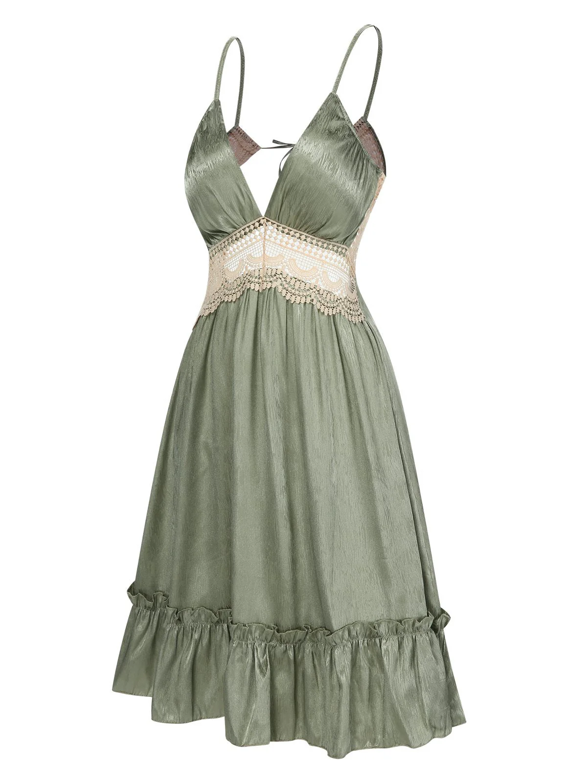 2PCS chemise de nuit et peignoir en dentelle guipure verte des années 1950 - Image 7