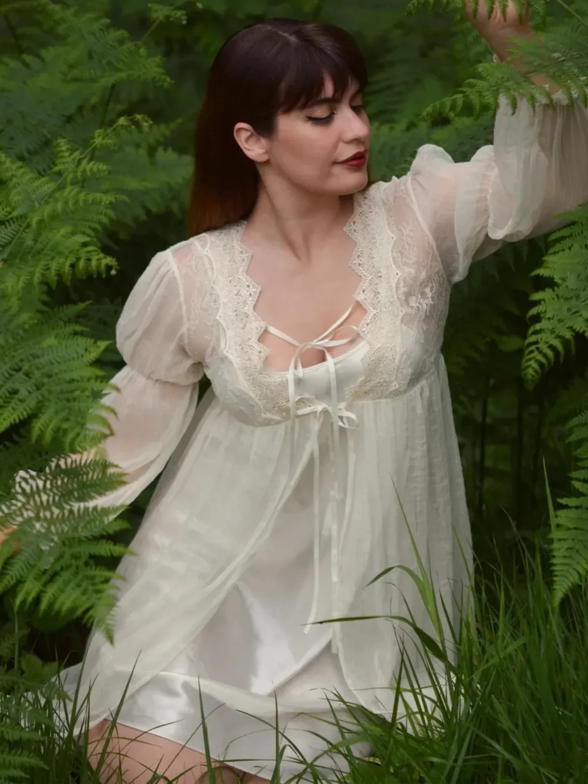 2PCS Chemise de nuit et peignoir fendus bretelles florales 1950s - Image 2