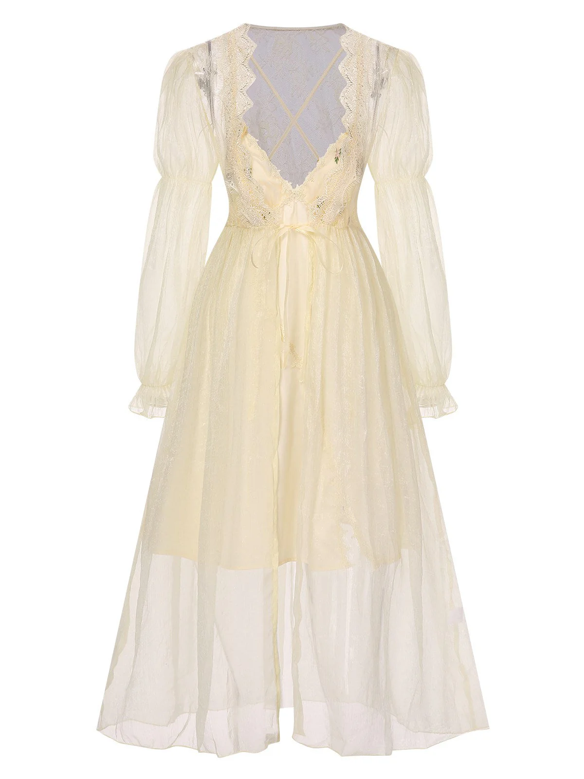 2PCS Chemise de nuit et peignoir fendus bretelles florales 1950s - Image 5
