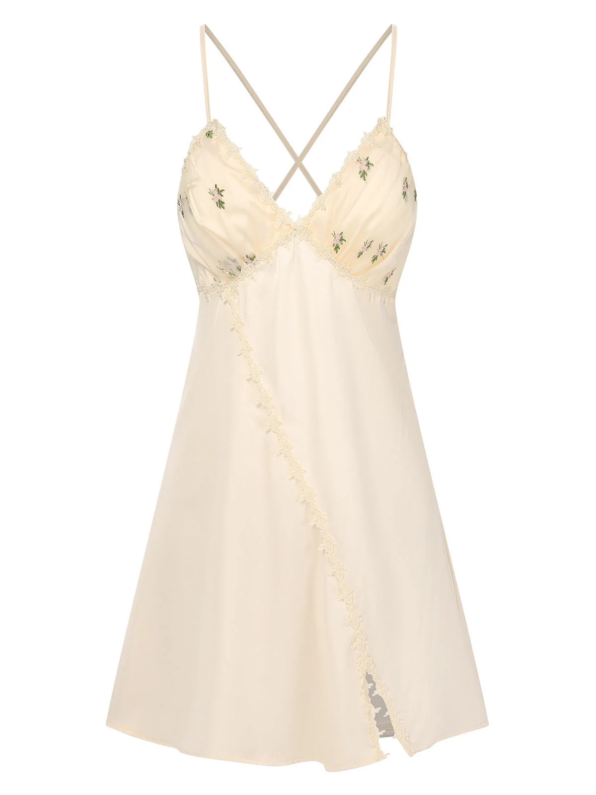 2PCS Chemise de nuit et peignoir fendus bretelles florales 1950s - Image 9
