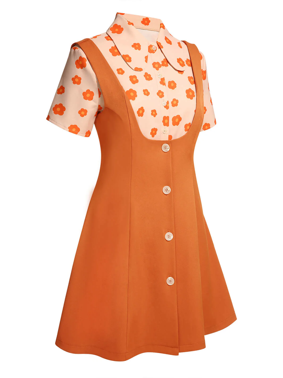 2PCS Chemise et jupe à fleurs orange années 1960 - Image 3