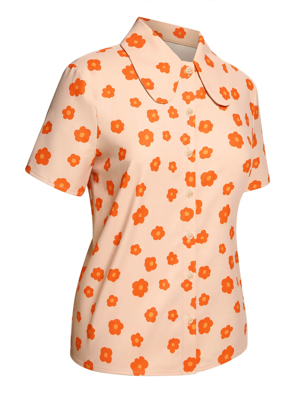 2PCS Chemise et jupe à fleurs orange années 1960 - Image 6