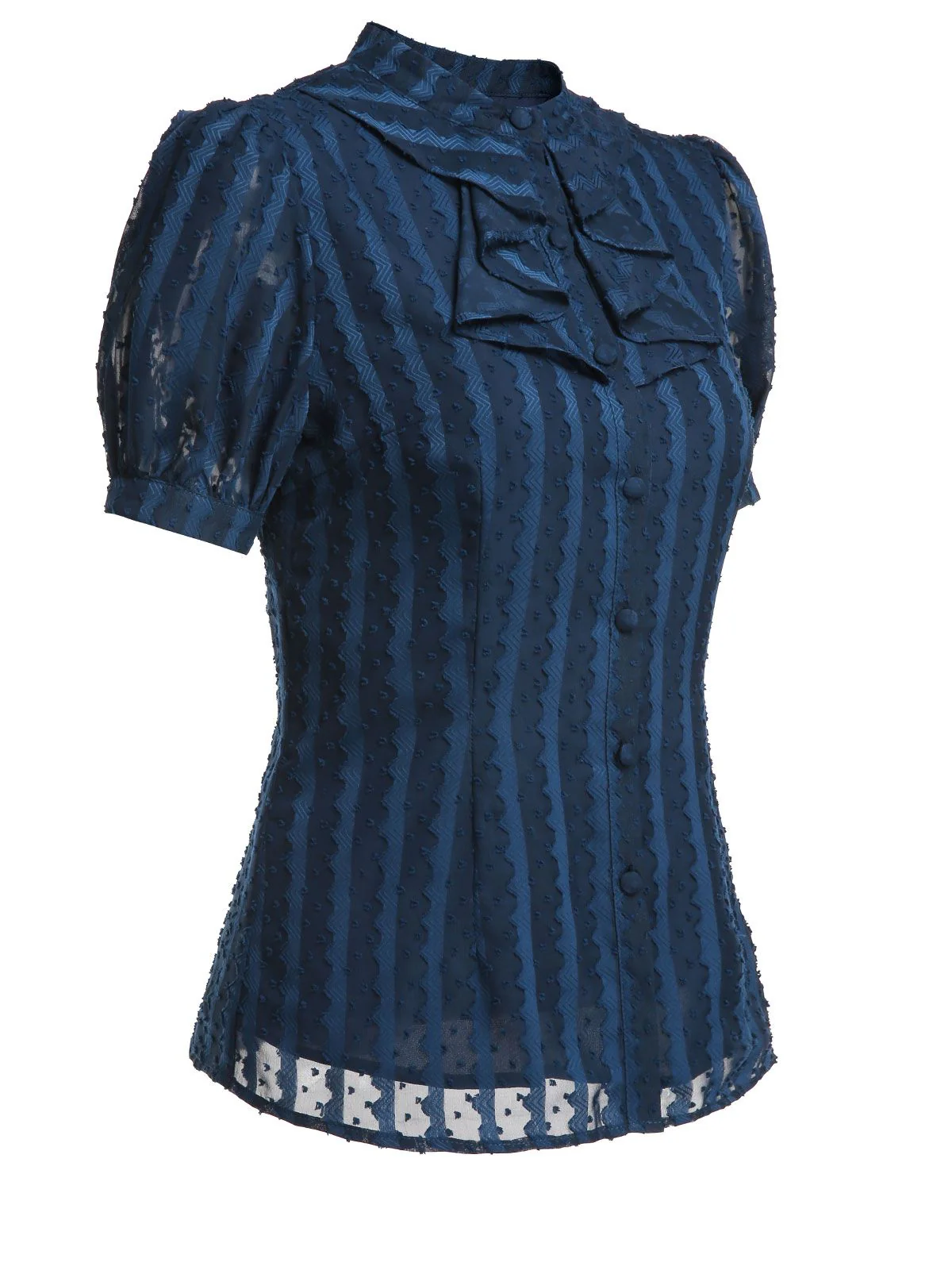 2PCS Chemise rayée bleu marine des années 1960 et jupe crayon unies - Image 7