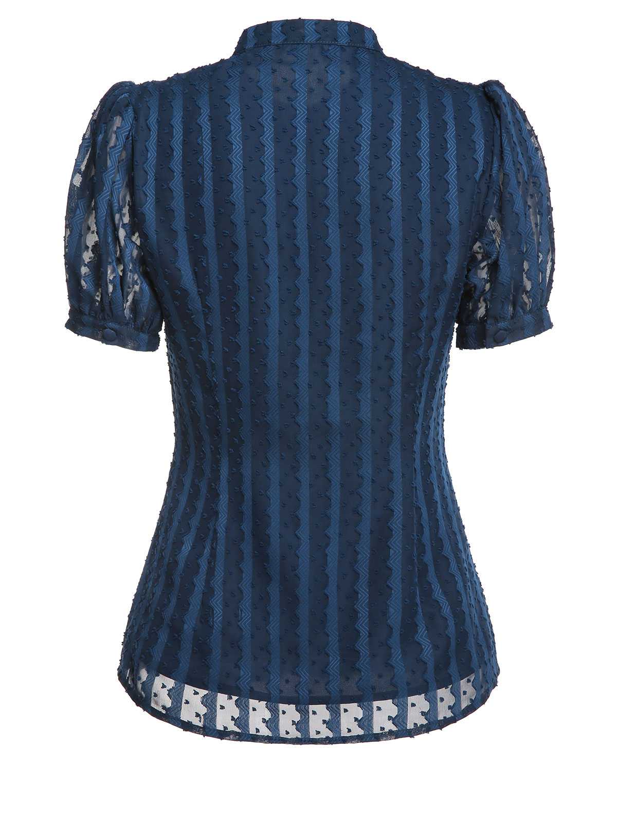2PCS Chemise rayée bleu marine des années 1960 et jupe crayon unies - Image 8