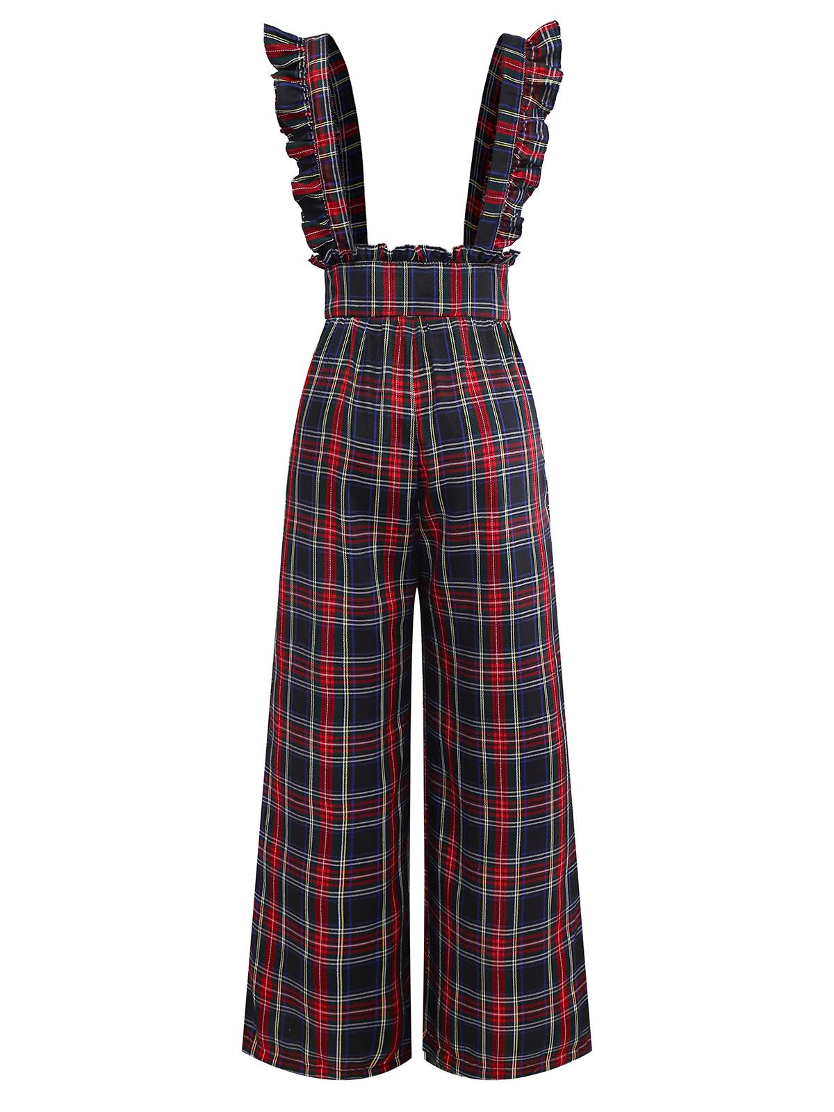 2PCS chemisier blanc et pantalon salopette à carreaux noir des années 1940 - Image 15
