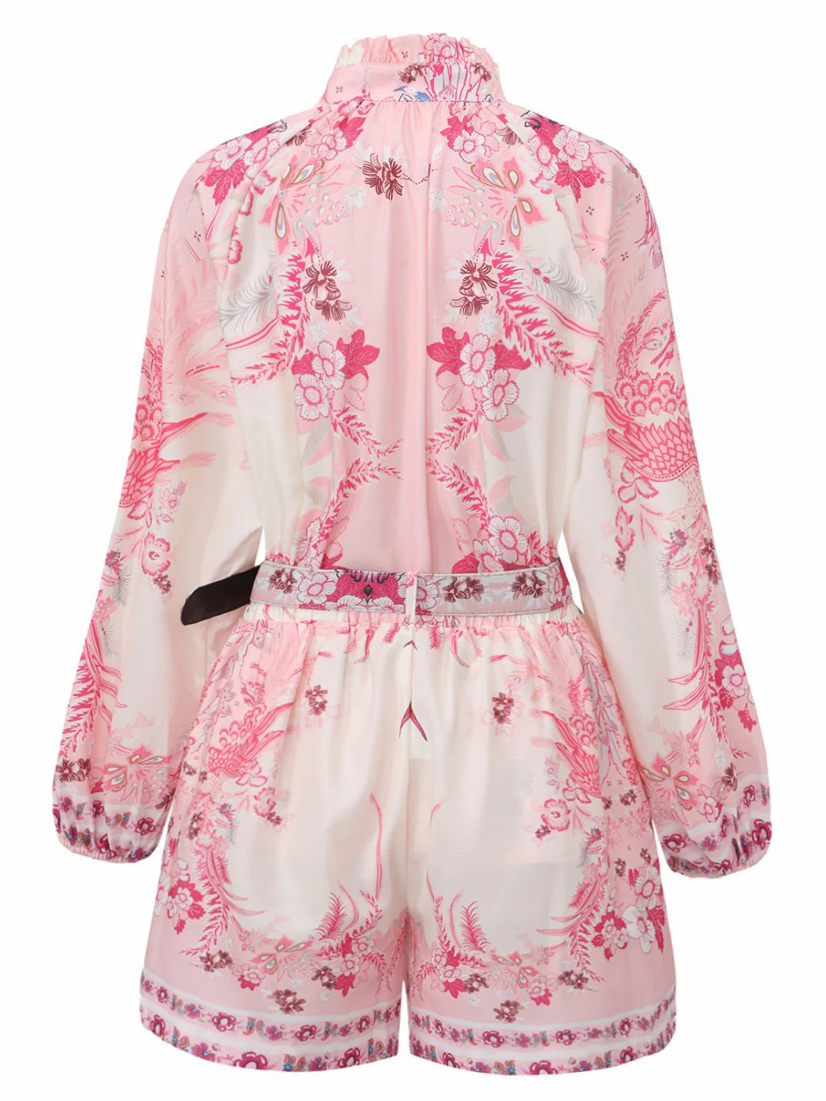 2PCS Chemisier fleuri bohème rose et short taille haute années 1970 - Image 3
