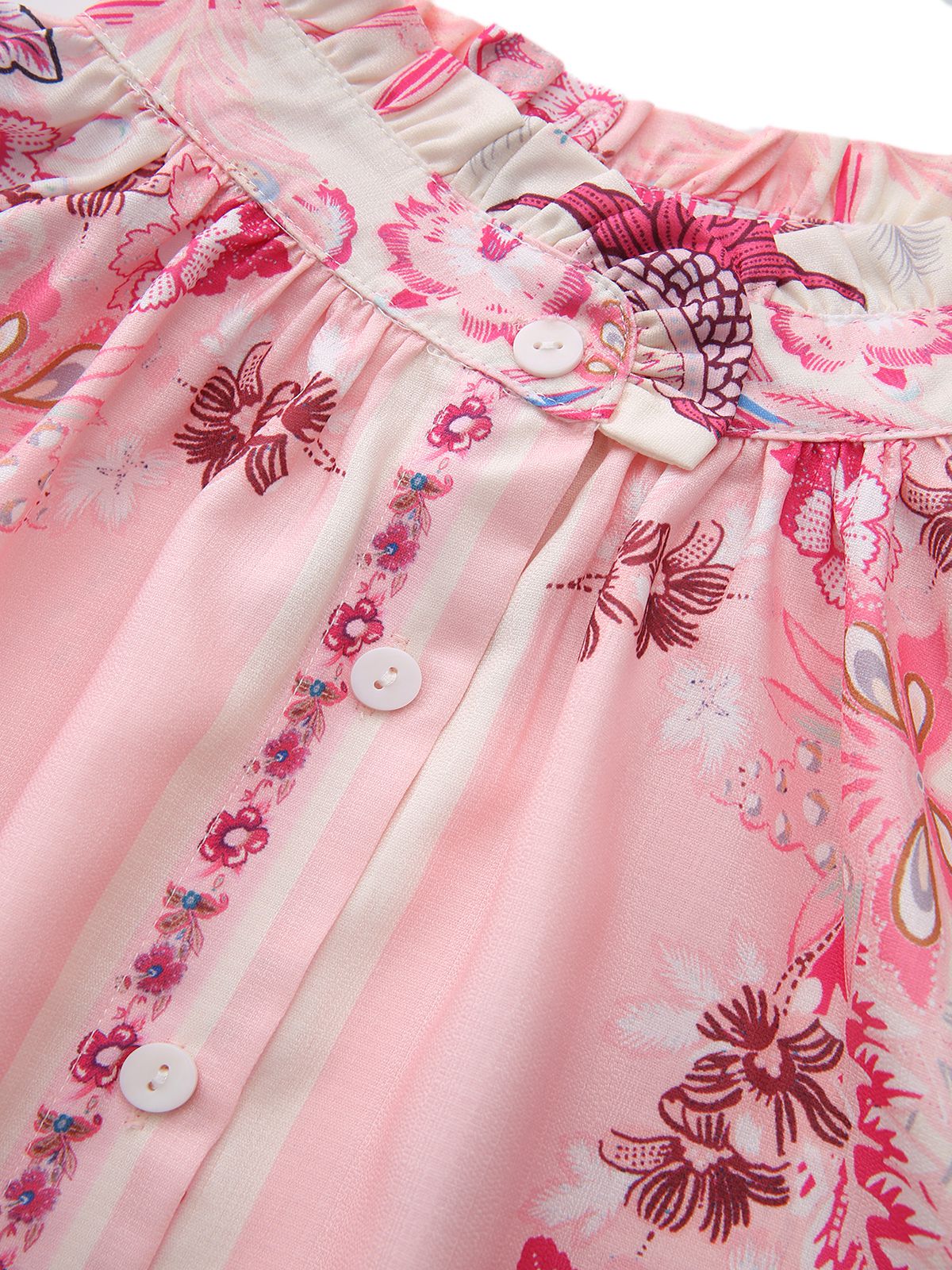 2PCS Chemisier fleuri bohème rose et short taille haute années 1970 - Image 4