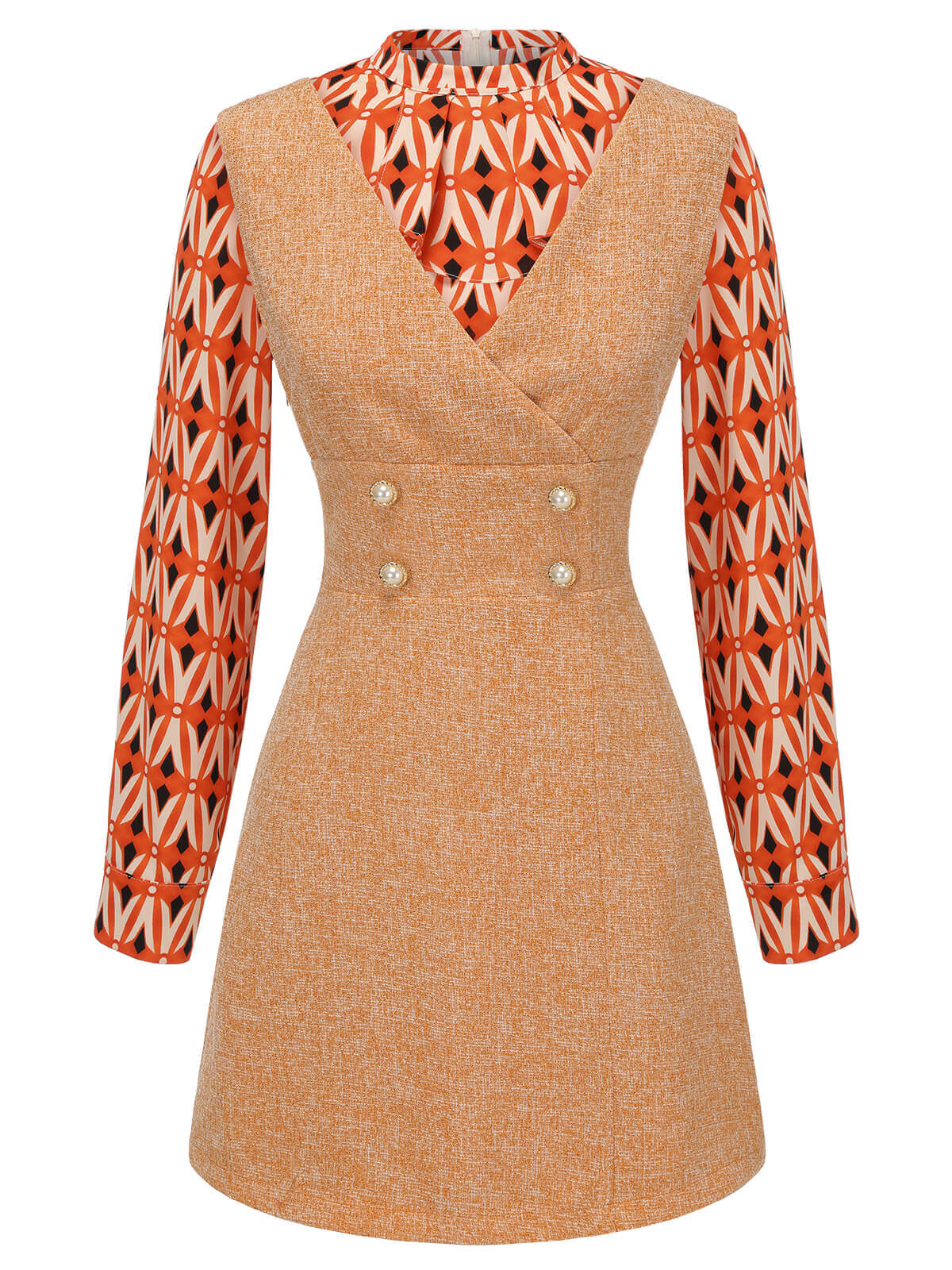 2PCS Chemisier orange des années 1960 et mini robe en tweed - Image 4